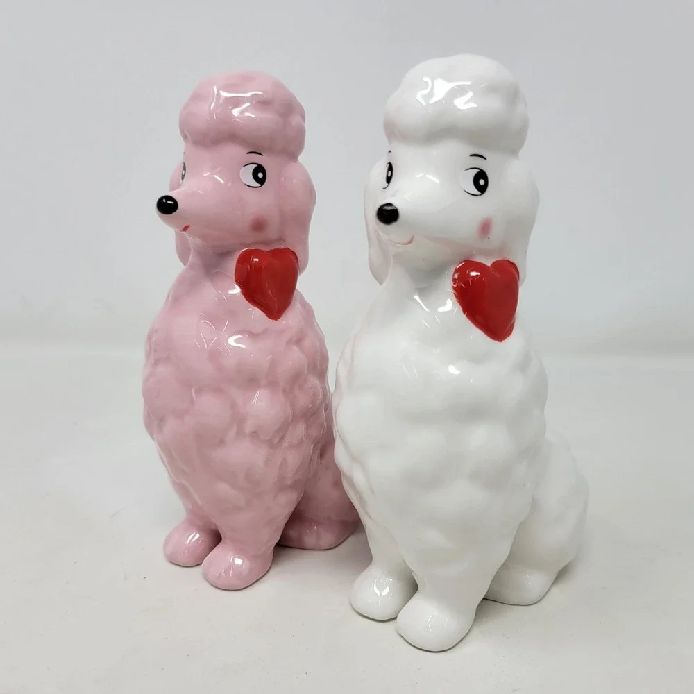 Target Spritz Ceramic Poodle Figurines Set Pink White Red Hearts Valentine Decor